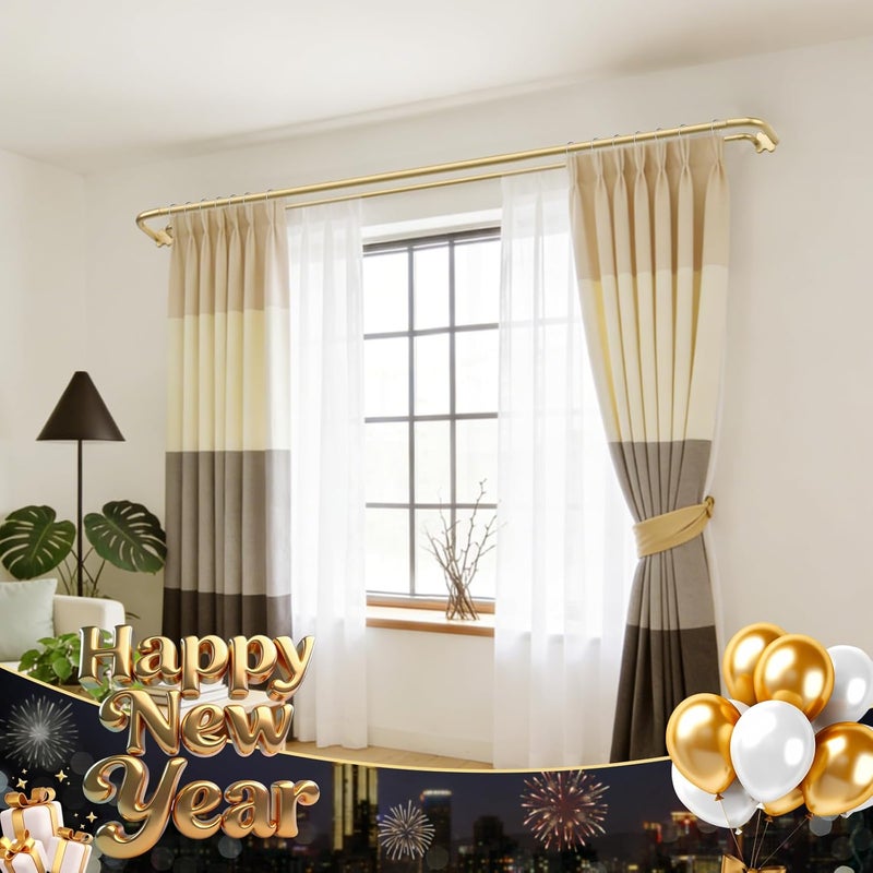 USFOOK Gold Double Curtain Rod Set, Blackout Wrap Around Curtain Rods for Windows 48 to 84 Inch, 6/8 Inch Room Darkening Curtain Rod 32 to 86 Inch, Decorative Double Drapery Rods - Image 3